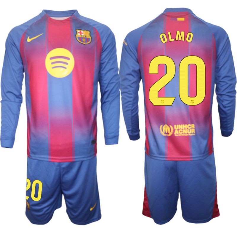 Men 2025-2026 Club Barcelona home blue Long sleeves #20 Soccer Jersey